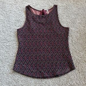 Free People Burgundy Black Patterned Tank With Open Back Detail Size Medium